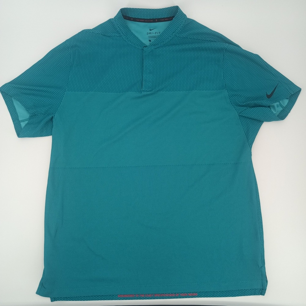 Nike Golf Tiger Woods TW Collection Dri-FIT Blade Collar Polo Shirt Teal Mens L